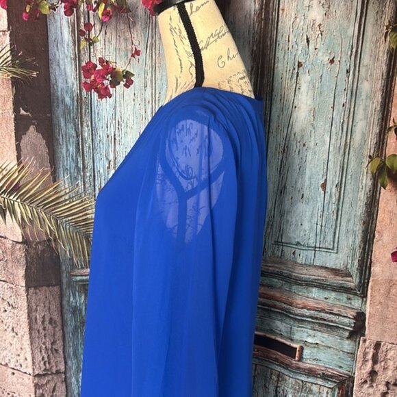 Tahari ASL Royal blue laser cut ruffle crepe shift dress, size 8, excellent - Picture 6 of 11